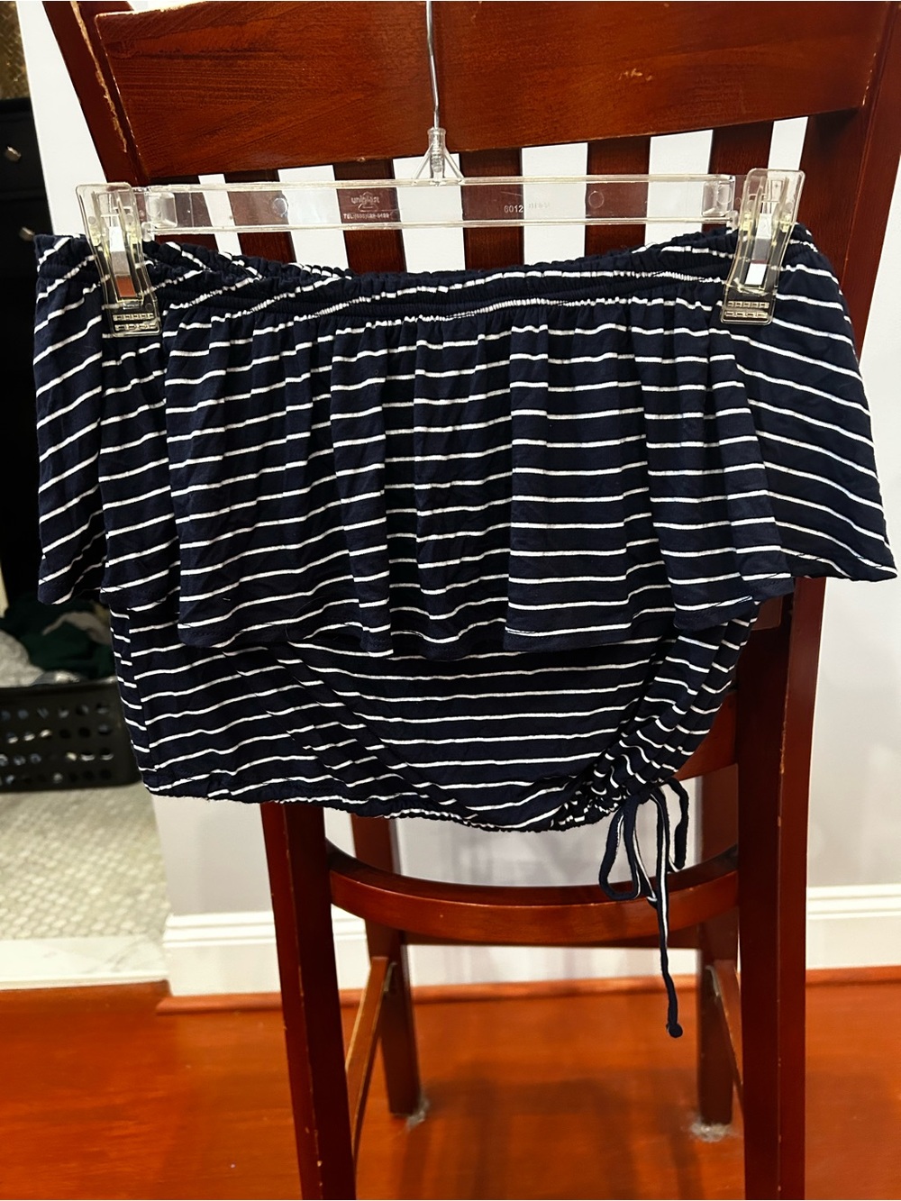 Abercrombie & Fitch Navy and White Striped Off-Shoulder Crop Top